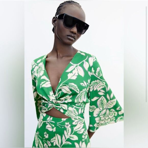 NWOT ZARA Printed Twist Knot Top Jumpsuit Size L - Picture 10 of 13